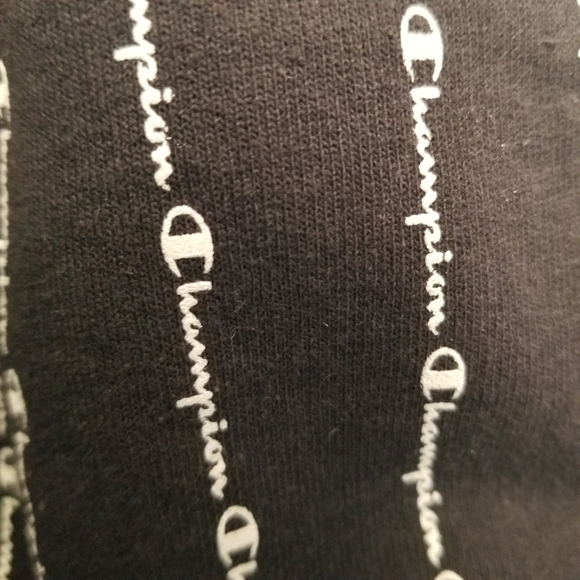 {L} Champion Logo Pin Stripe Spellout Dark Navy Blue Sweat Pant Style Shorts - Picture 7 of 10